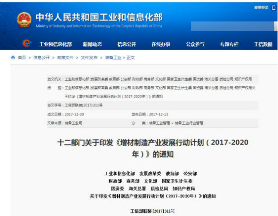國家發(fā)布《增材制造產(chǎn)業(yè)發(fā)展行動計劃（2017-2020年）》，再次促進3D打印發(fā)(圖1)